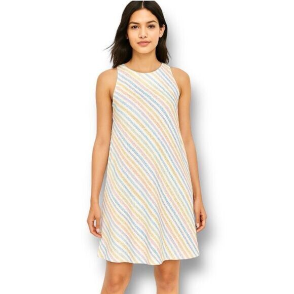 Lou & Grey L Rainbow Knit Swing Mini Dress Back Keyhole Textured Cottagecore Y2K - Picture 2 of 9